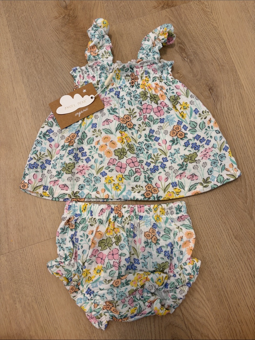 Angel Dear Floral Smocked Tank & Bloomers Set - White Floral